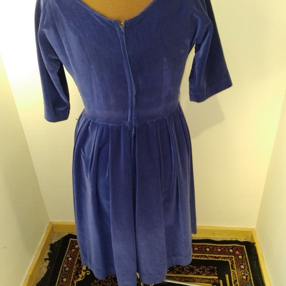 Vtg 50s Leo Daniel Velvet Circle Dress Blue modern 8 - Picture 4 of 9